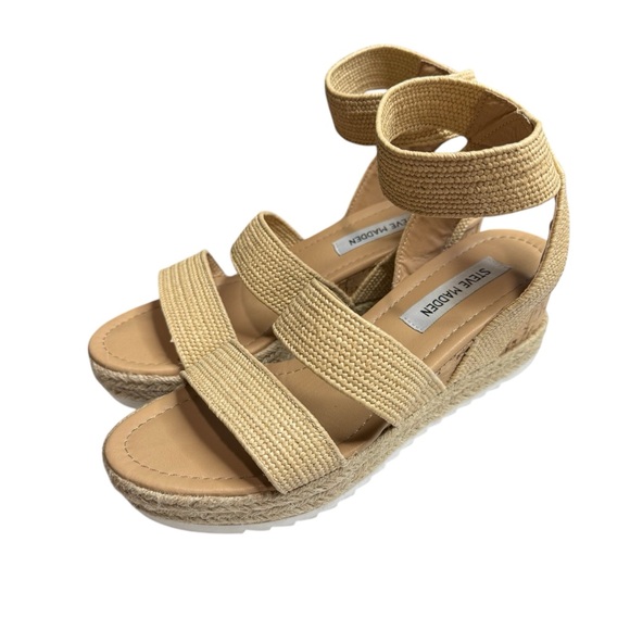 Steve Madden Women's Tan Raffia Wedge Sandals Size‎ 8 - Picture 3 of 14
